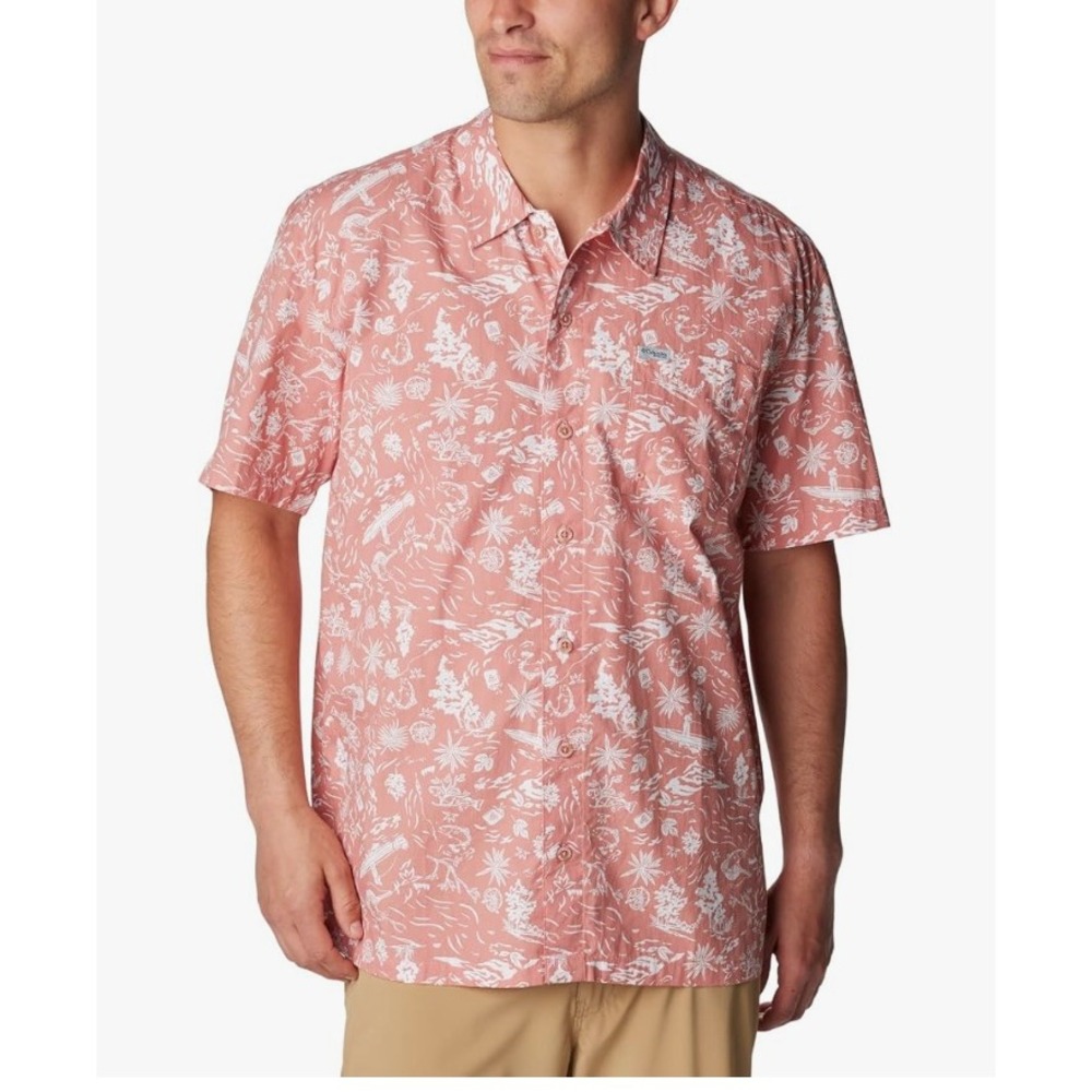 COLUMBIA PFG Trollers Best Short Sleeve Shirt Small NEW Tropical Fishing Resort